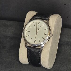 Kim Rogers Watch Women OS Black Silver Analog Leather Strap Minimalist